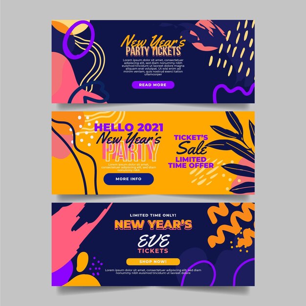 Vector gratuito banners de fiesta de año nuevo 2021 en diseño plano