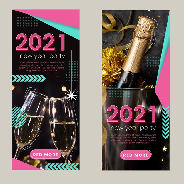 Banners de fiesta de año nuevo 2021 con foto