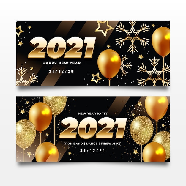 Banners de fiesta de año nuevo 2021 realistas