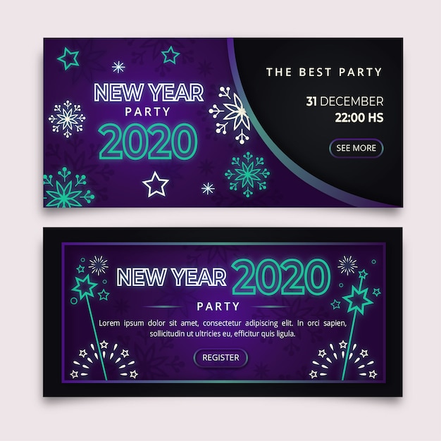 Banners de fiesta de año nuevo de diseño plano