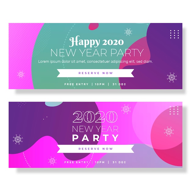 Vector gratuito banners fiesta de año nuevo en diseño plano