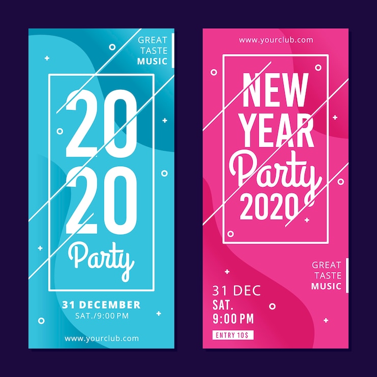 Vector gratuito banners de fiesta de año nuevo de diseño plano