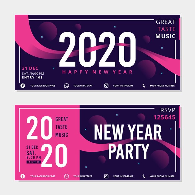 Banners de fiesta de año nuevo en diseño plano
