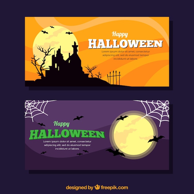 Banners de fiesta de halloween con gran luna