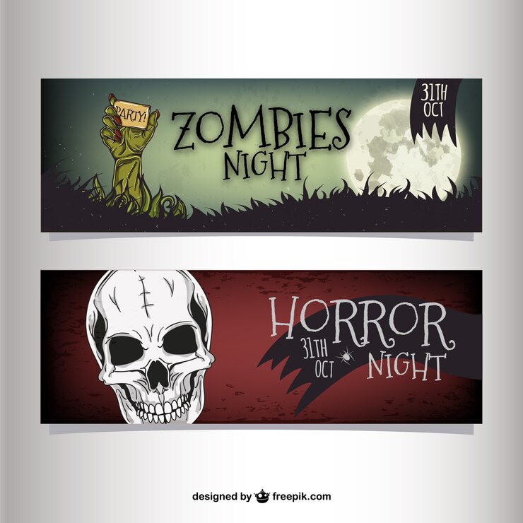 Vector gratuito banners de fiesta noctura de halloween