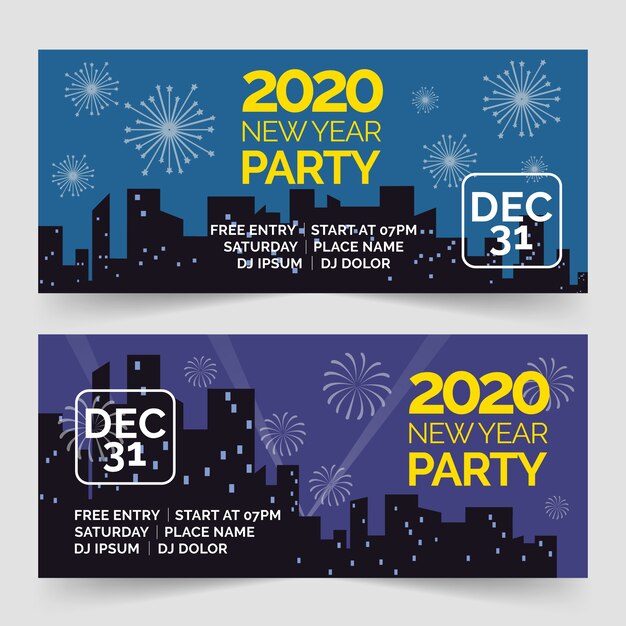 Banners de fiesta plana de año nuevo