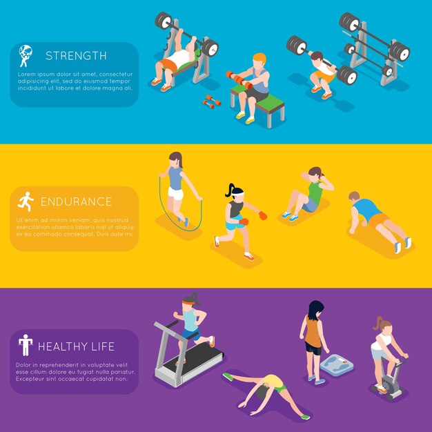 Banners de fitness. Deporte ejercicio fitness, entrenamiento fitness gimnasio banner