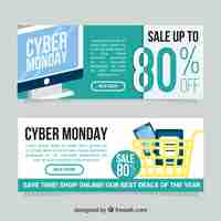 Vector gratuito banners flat de cyber monday