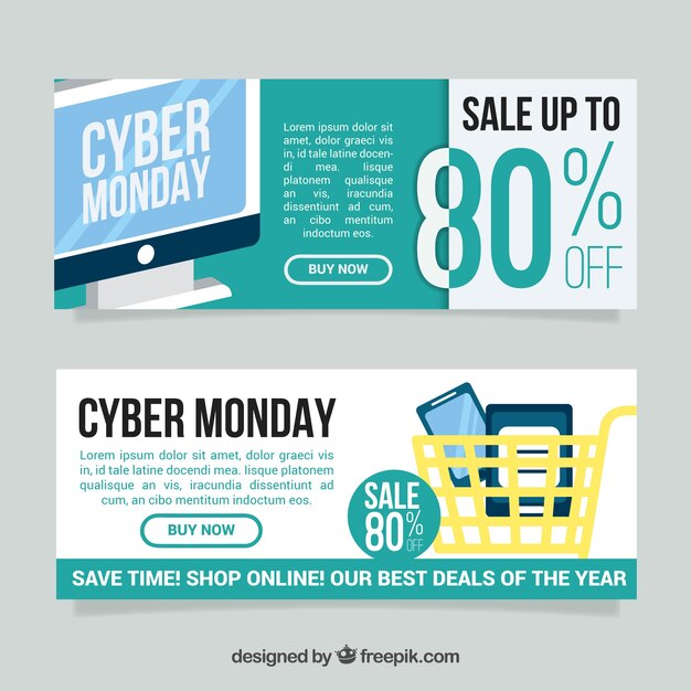 Banners flat de cyber monday