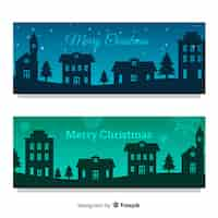 Vector gratuito banners flat de pueblo de navidad