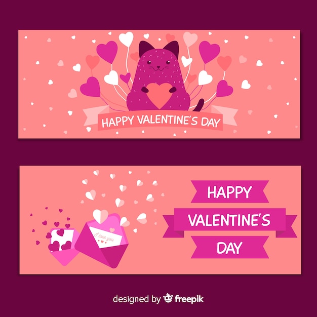 Vector gratuito banners flat de san valentin