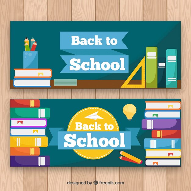 Banners flat para la vuelta al cole con libros