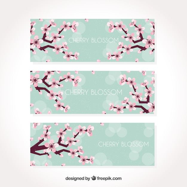 Vector gratuito banners de flor de cerezo en estilo plano