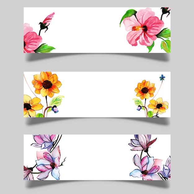 Vector gratuito banners florales acuarela dibujados a mano