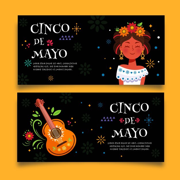 Banners florales del cinco de mayo