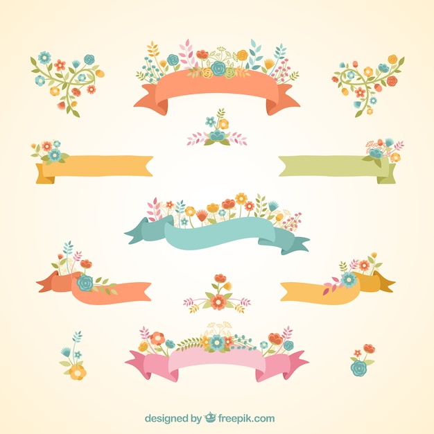 Vector gratuito banners florales de cinta