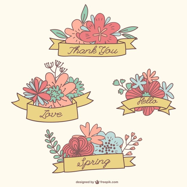 Banners con flores dibujadas a mano