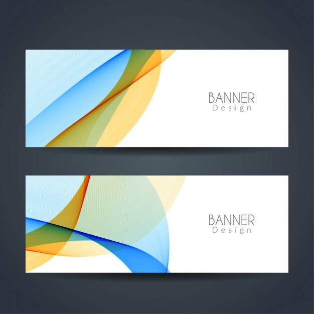 Banners con formas onduladas naranjas y azules