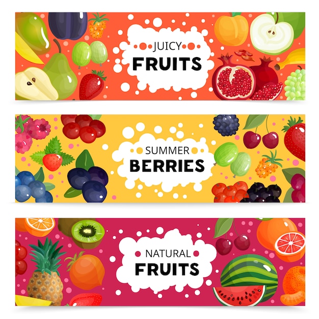 Vector gratuito banners de frutas y bayas