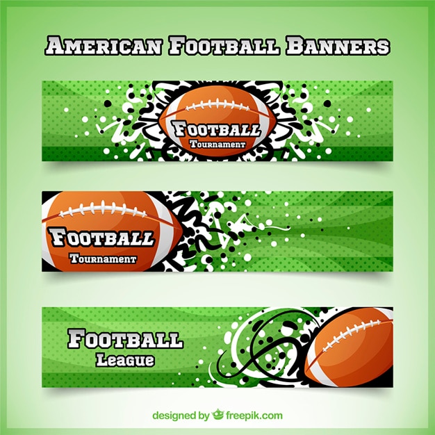 Vector gratuito banners de fútbol americano punteados con pelota y formas abstractas