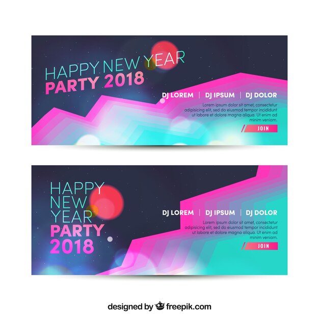 Banners futuristas de fiesta de año nuevo 2018