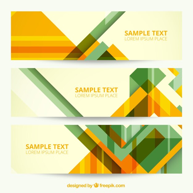 Banners geométricos en color verde y amarillo
