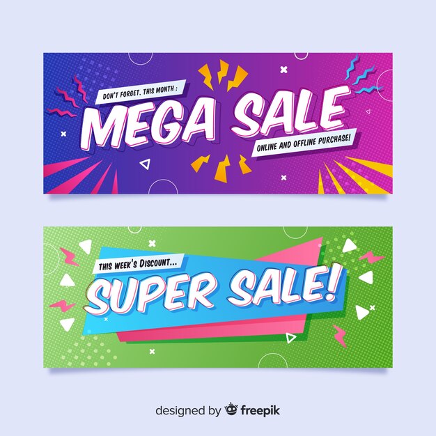 Banners geométricos de rebajas