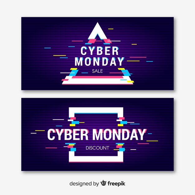 Banners de glitch cyber monday