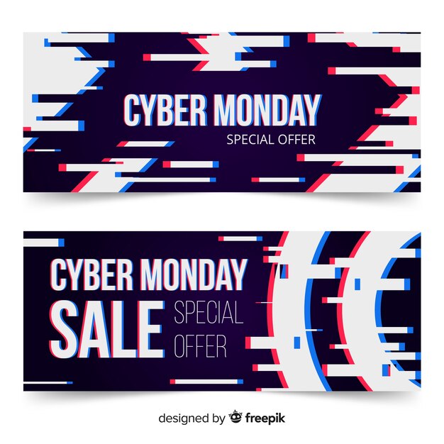 Banners de glitch cyber monday