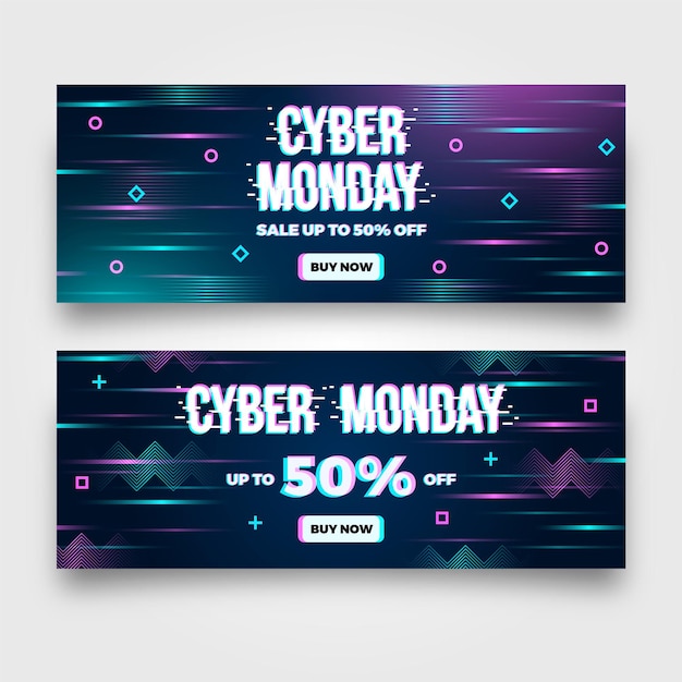 Vector gratuito banners de glitch cyber monday