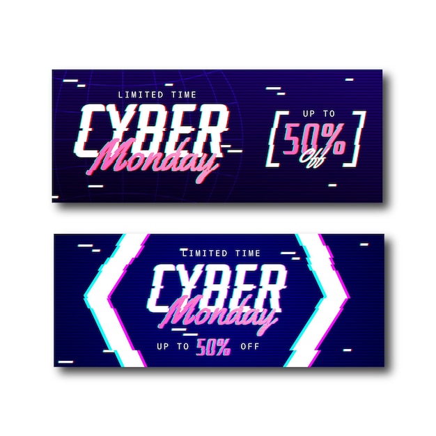 Banners de glitch cyber monday