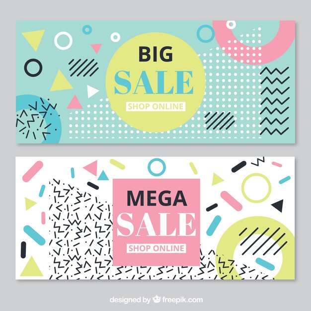 Banners de grandes rebajas en estilo memphis
