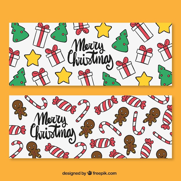 Banners de guirnaldas de navidad con dibujos de objetos