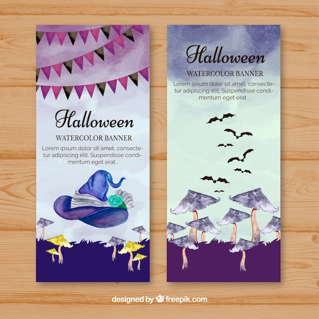 Banners de halloween en acuarela con setas