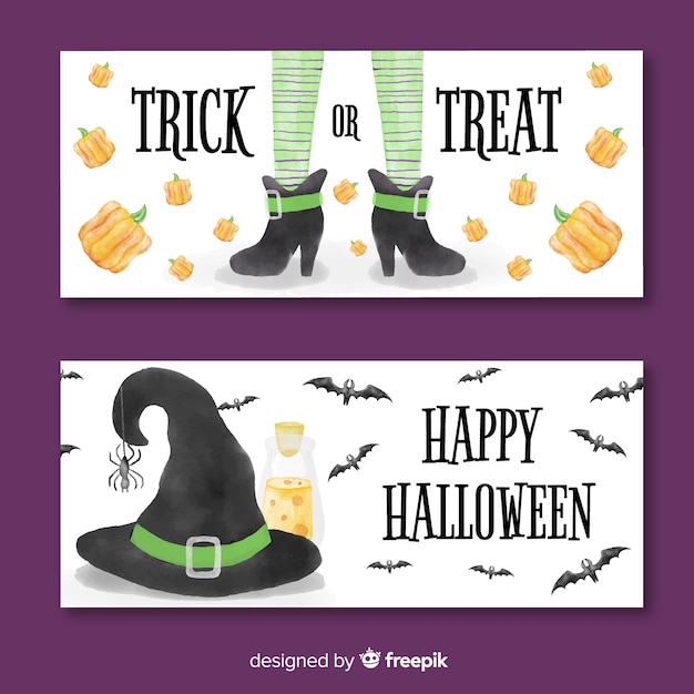 Vector gratuito banners de halloween adorables en acuarela