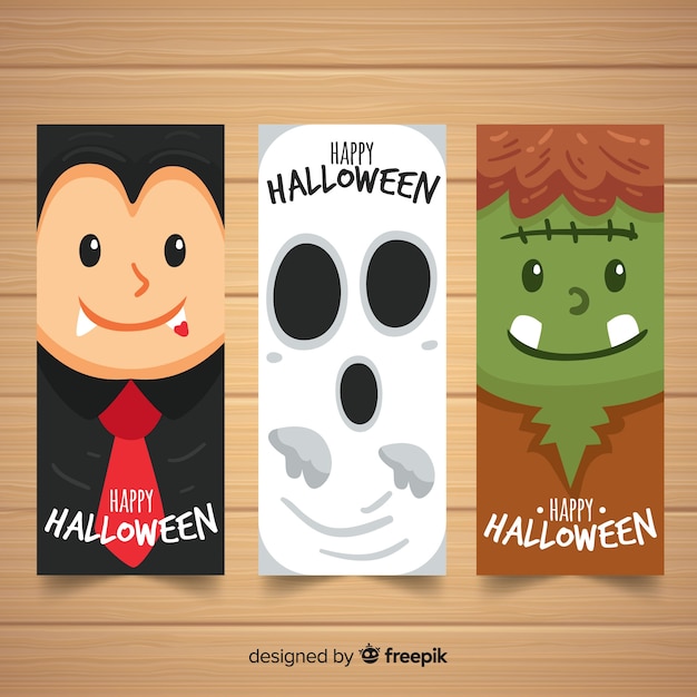 Vector gratuito banners de halloween adorables con diseño plano