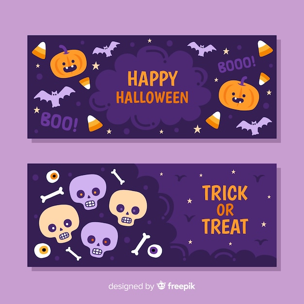 Banners de halloween con calabazas y calaveras