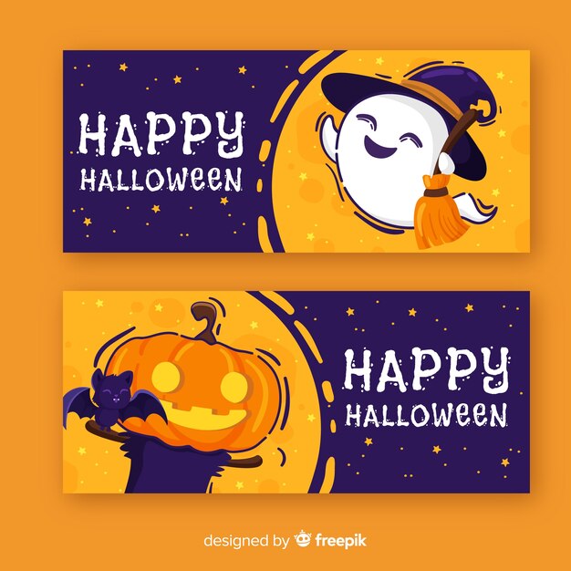 Banners de halloween coloridos dibujados a mano