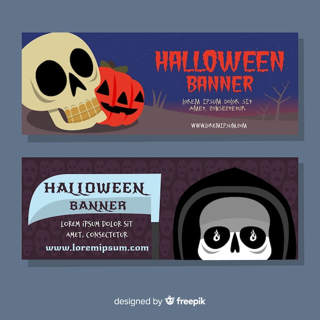 Banners de halloween coloridos con diseño plano