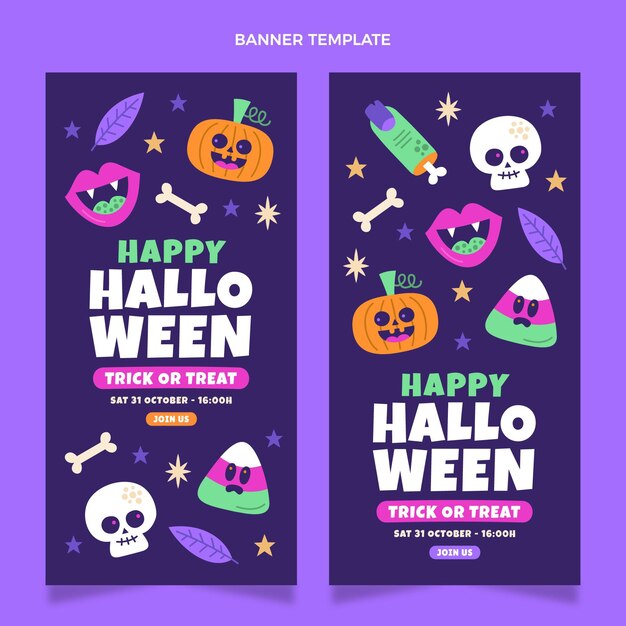 Banners de halloween de diseño plano dibujados a mano verticales