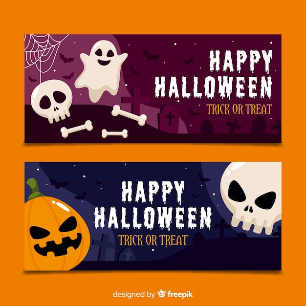 Banners de Halloween con diseño plano