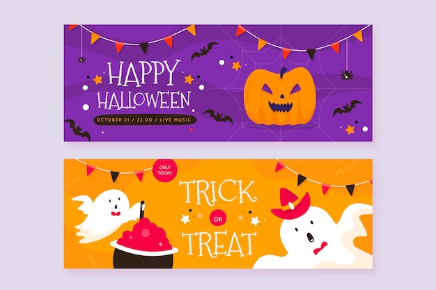Banners de halloween en diseño plano