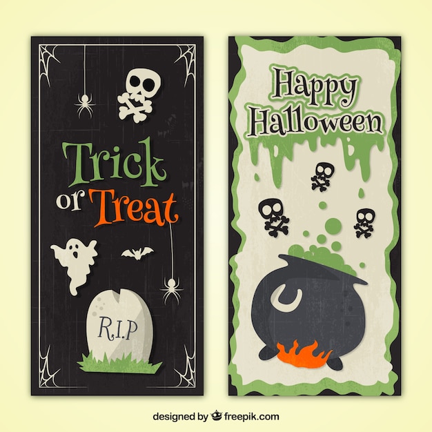 Vector gratuito banners de halloween en diseño vintage