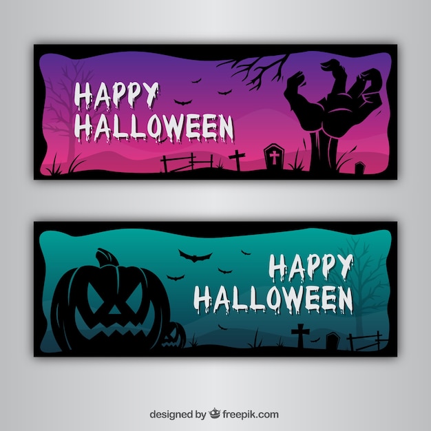 Vector gratuito banners de halloween escalofriantes
