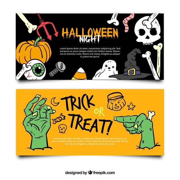 Banners de halloween con espeluznantes artículos