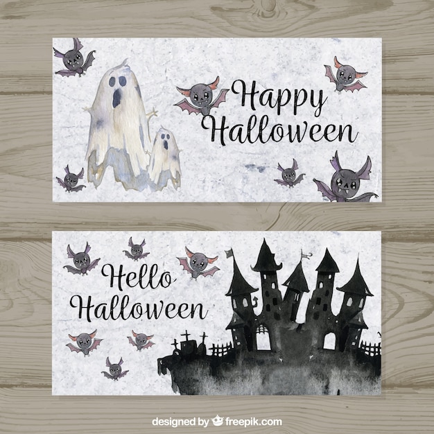Banners de halloween con estilo de acuarela