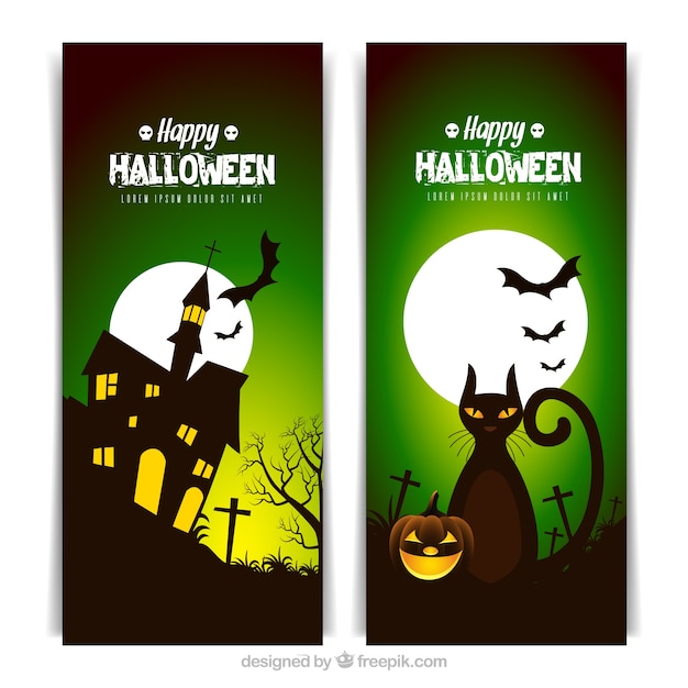 Vector gratuito banners de halloween con luna llena