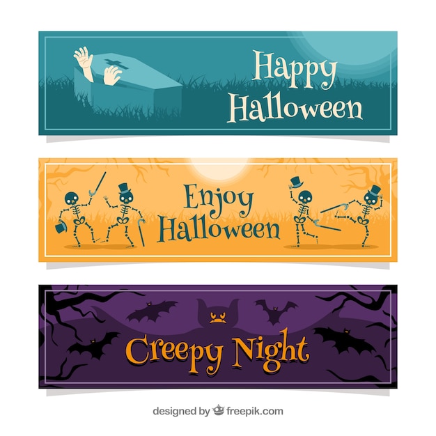 Banners de halloween con muertos y murciélagos