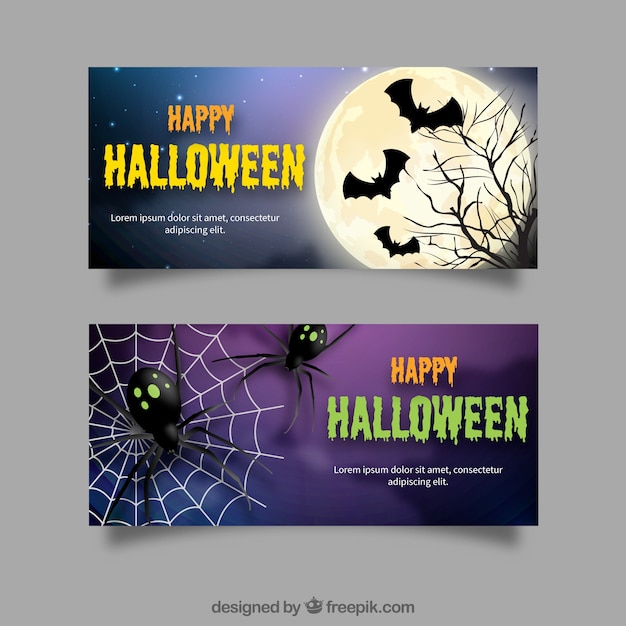 Banners de halloween con murciélagos y arañas