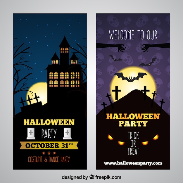Banners de halloween con paisajes nocturnos tenebrosos